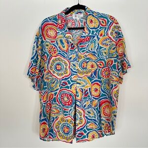 Braemar Jeremy Scott Colorful Abstract Print Viscose Button Down Shirt Size L